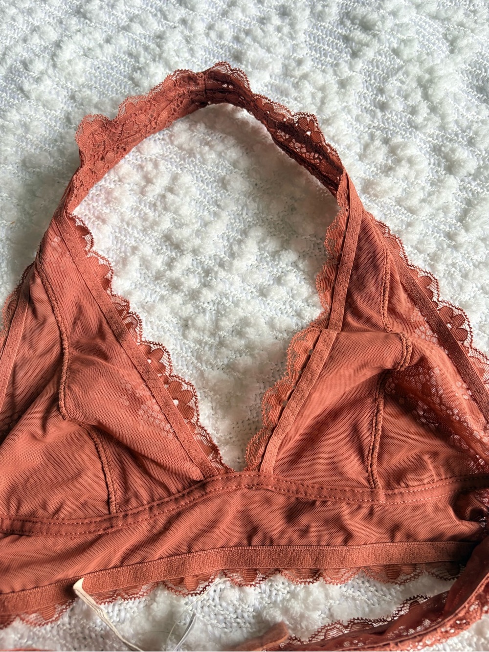 Free People Terracotta Orange Lace Halter Neck Bra Size XS Cottagecore Minimalis - Picture 5 of 9